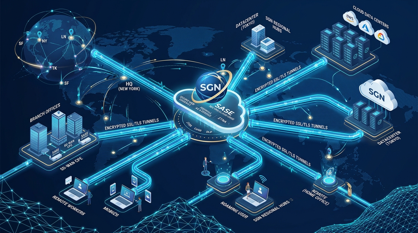 Secure Global Network (SGN) & SASE Architecture Diagram